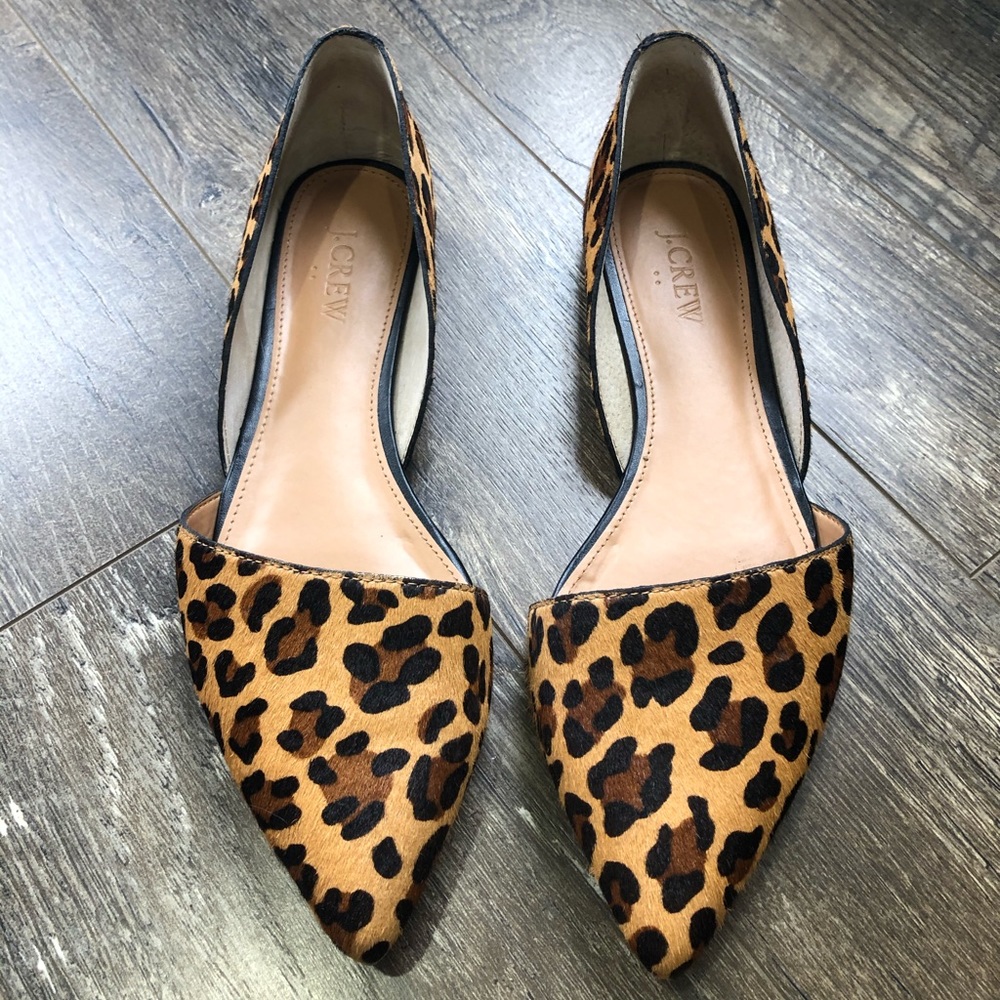 J CREW ZOE CALF HAIR D’ORSAY LEOPARD FLATS 8.5